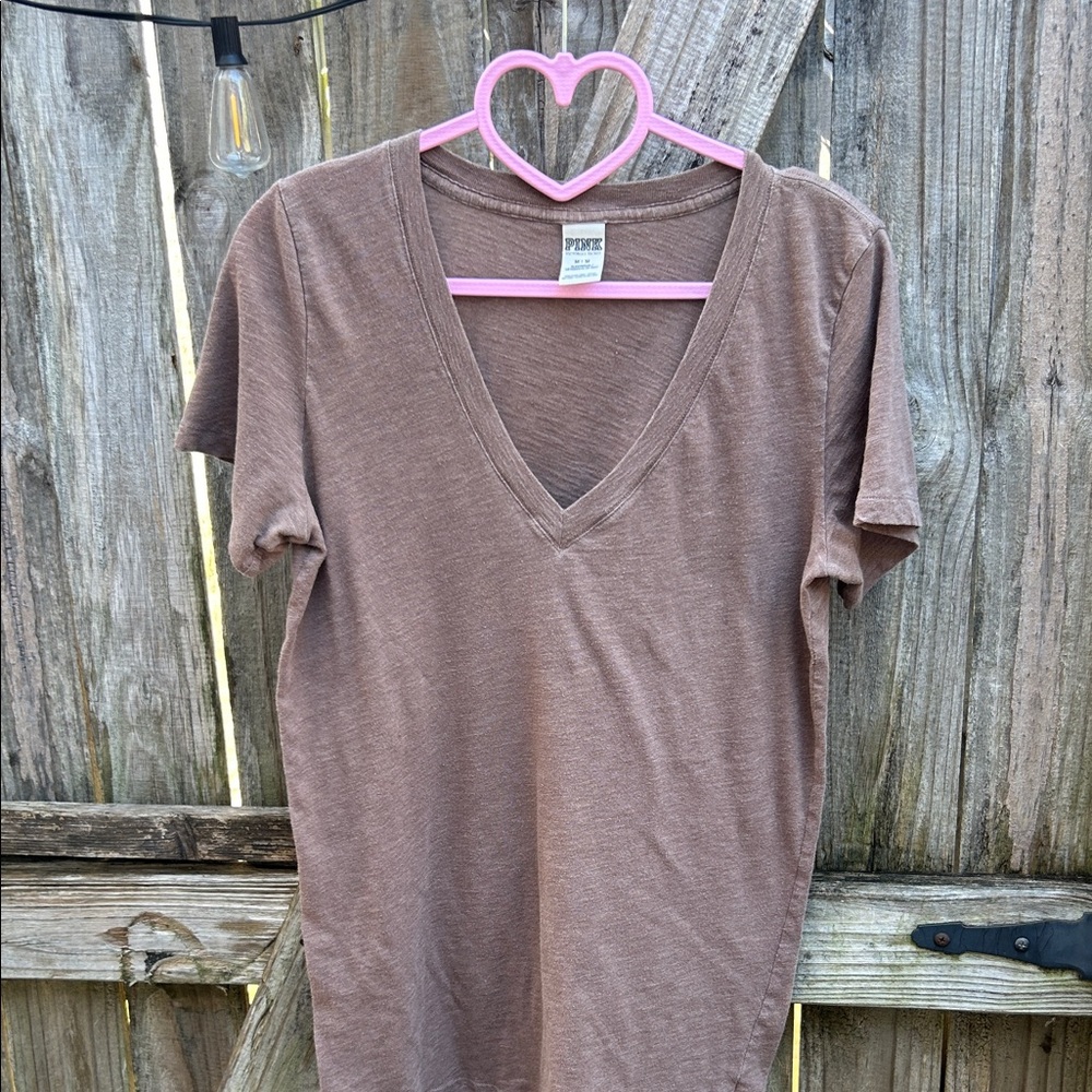 PINK Victoria's Secret Brown V-Neck Tee